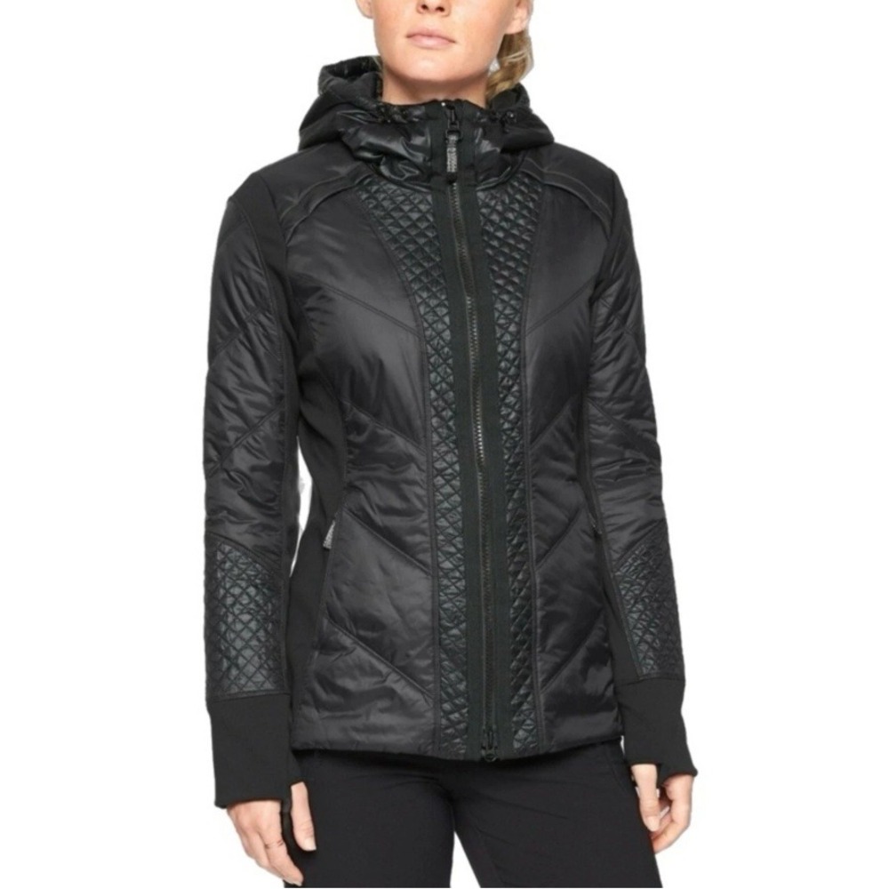 Athleta Black Rock Ridge Primaloft Quilted Hooded Jacket Full Small Athleisure